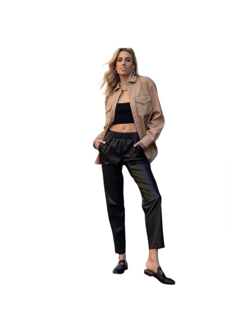 NWT Lisadnyc The Drop Faux Leather Black elastic waist Straightleg Trousers XL